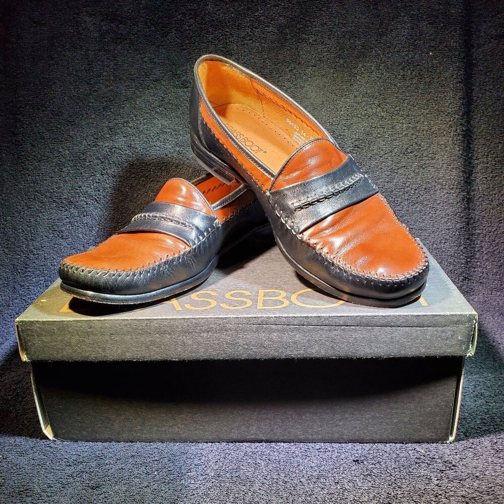 VINTAGE BRASSBOOT DONATO TWOTONE BLK/BRN MENS SLIPON LOAFERS...MADE IN SPAIN